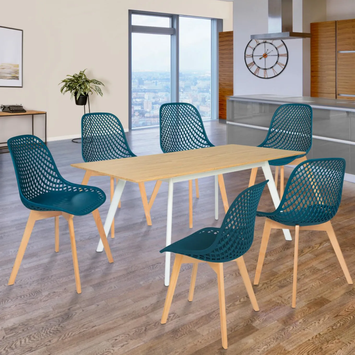 IDMarket 6 chaises bleu canard pour salle à manger* Collection Scandinave|Chaises