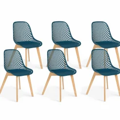 IDMarket 6 chaises bleu canard pour salle à manger* Collection Scandinave|Chaises