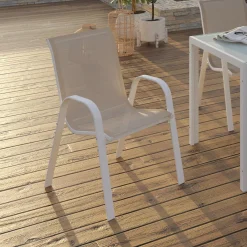 IDMarket 6 chaises de jardin blanc et beige empilables en métal et textilène* Salons De Jardin