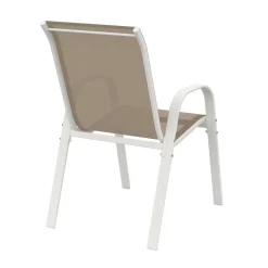 IDMarket 6 chaises de jardin blanc et beige empilables en métal et textilène* Salons De Jardin