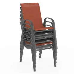 IDMarket 6 chaises de jardin en métal et textilène gris, noir et terracotta empilables* Salons De Jardin