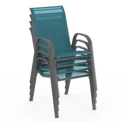 IDMarket 4 chaises de jardin en métal et textilène bleu canard* Salons De Jardin