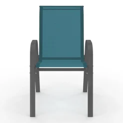 IDMarket 4 chaises de jardin en métal et textilène bleu canard* Salons De Jardin