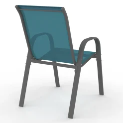 IDMarket 4 chaises de jardin en métal et textilène bleu canard* Salons De Jardin