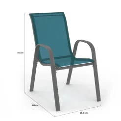 IDMarket 4 chaises de jardin en métal et textilène bleu canard* Salons De Jardin