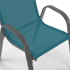 IDMarket 4 chaises de jardin en métal et textilène bleu canard* Salons De Jardin