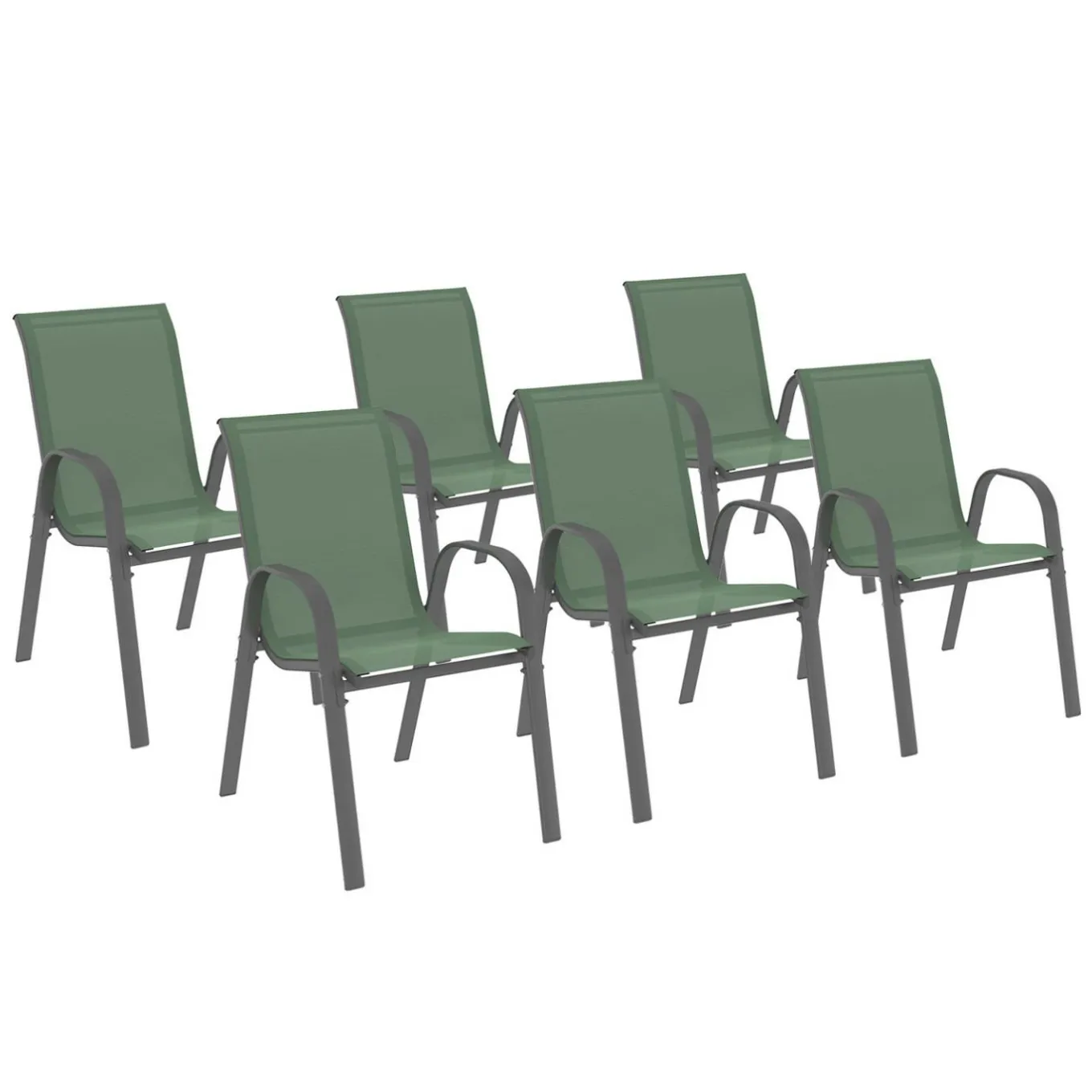 IDMarket 6 chaises de jardin vert olive empilables en métal et textilène* Salons De Jardin