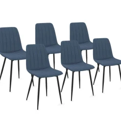 IDMarket 6 chaises en tissu bleu* Tables Et Chaises|Chaises