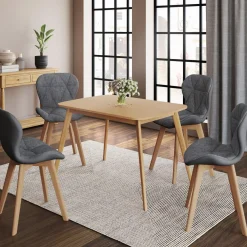 IDMarket 4 chaises en tissu et PU grises* Collection Scandinave|Tables Et Chaises