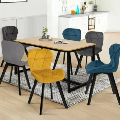 IDMarket 6 Chaises en velours mix color bleu, gris et jaune* Chaises|Salle À Manger Complète