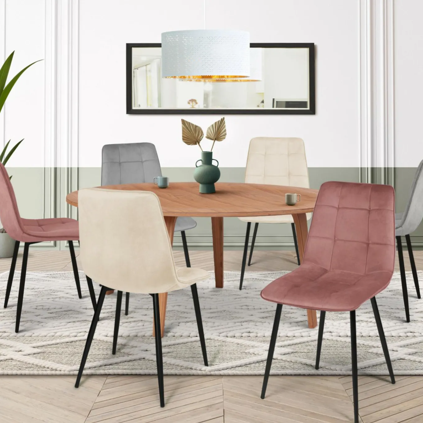 IDMarket 6 Chaises mix color pastel rose, gris et beige* Collection Contemporaine|Chaises