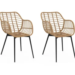 IDMarket 2 fauteuils de table effet rotin et pied métal noir* Collection Design|Collection Télétravail