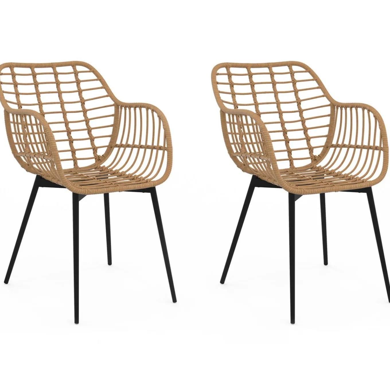 IDMarket 2 fauteuils de table effet rotin et pied métal noir* Collection Design|Collection Télétravail