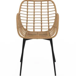 IDMarket 2 fauteuils de table effet rotin et pied métal noir* Collection Design|Collection Télétravail