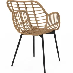 IDMarket 2 fauteuils de table effet rotin et pied métal noir* Collection Design|Collection Télétravail