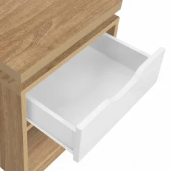 IDMarket 2 tables de chevet à LEDS tiroir et niche bois façon hêtre et blanc* Collection Design|Chambre Complète Adulte