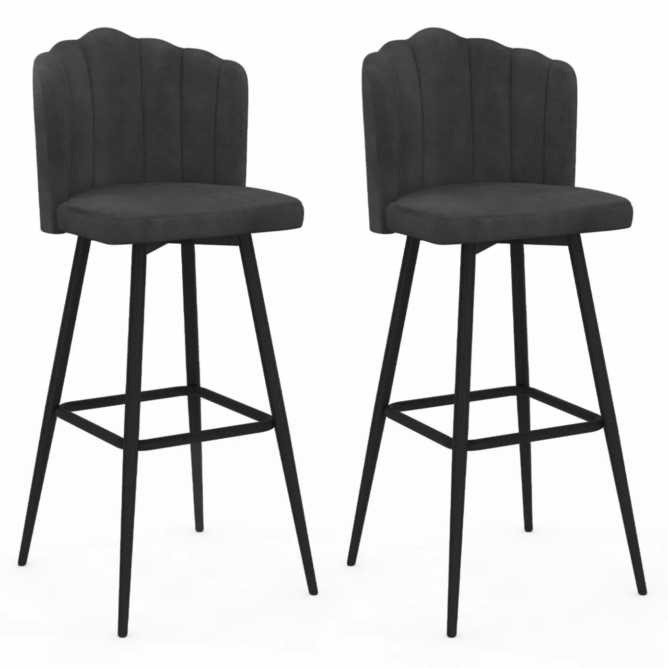 IDMarket 2 tabourets coquillages en velours gris anthracite* Tabourets De Bar|Chaises De Bar
