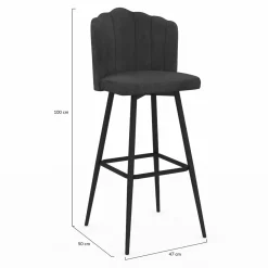 IDMarket 2 tabourets coquillages en velours gris anthracite* Tabourets De Bar|Chaises De Bar