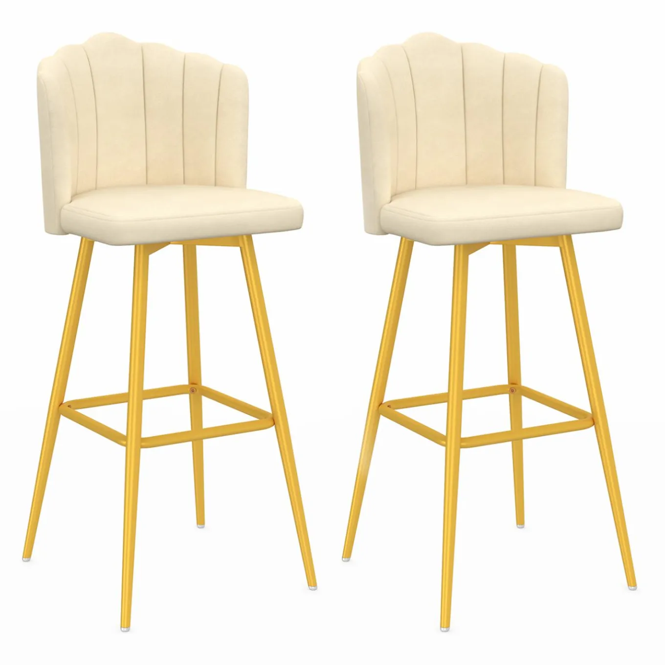 IDMarket 2 tabourets coquillages en velours crème* Tabourets De Bar|Chaises De Bar