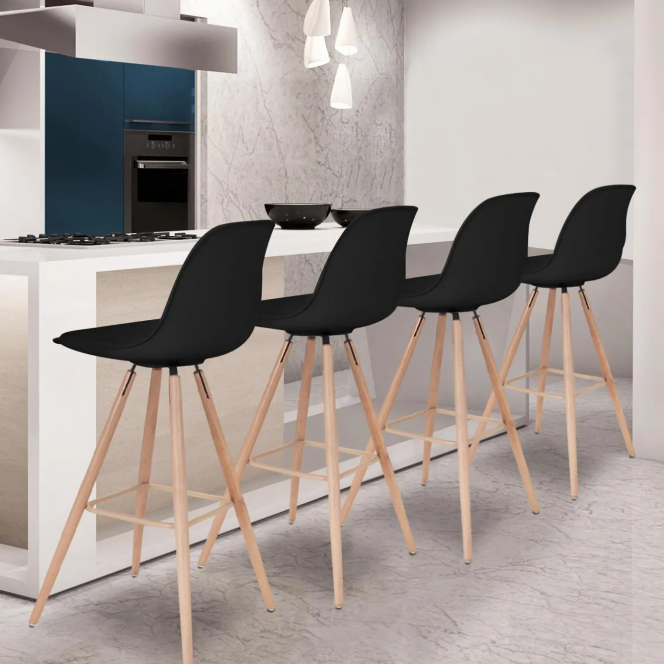IDMarket 4 Tabourets de bar scandinaves noirs SARA* Collection Scandinave|Tabourets De Bar