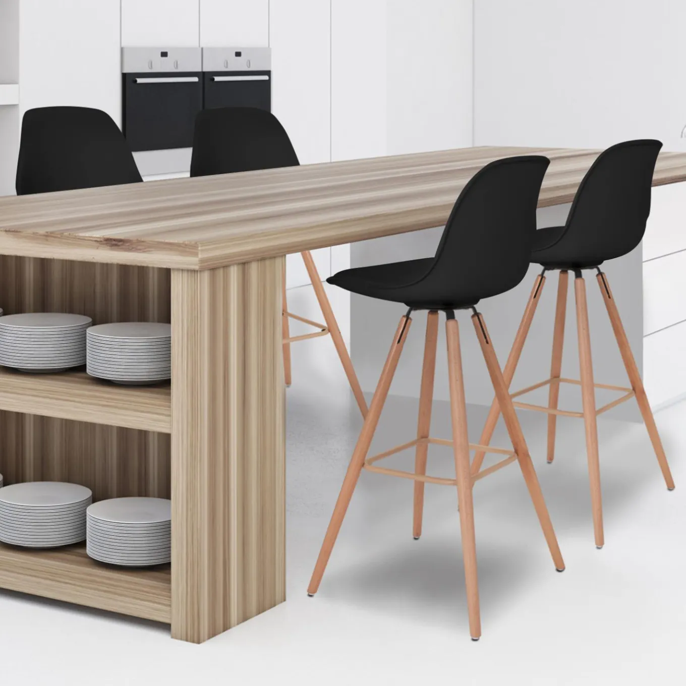 IDMarket 4 Tabourets de bar scandinaves noirs SARA* Collection Scandinave|Tabourets De Bar