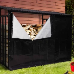 IDMarket Abri bois de chauffage en acier galvanisé avec housse de protection* Abris De Jardin|Stockage Du Bois