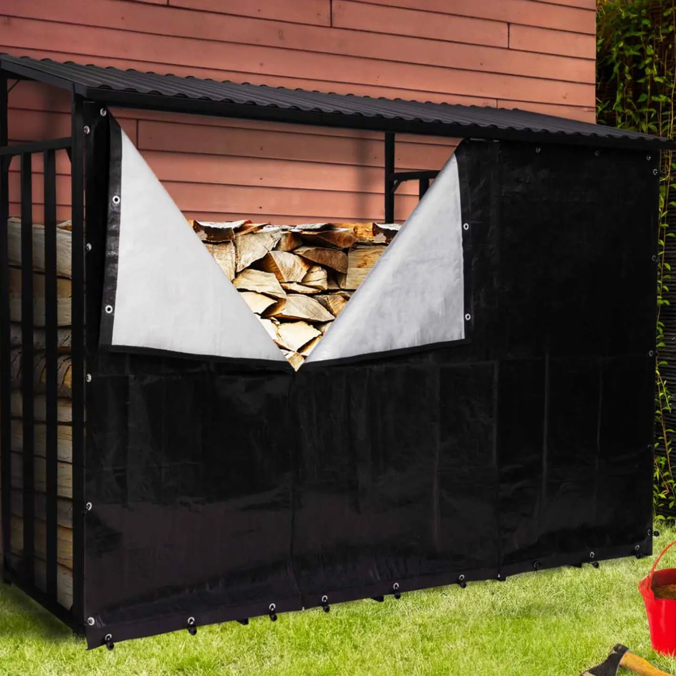 IDMarket Abri bois de chauffage en acier galvanisé avec housse de protection* Abris De Jardin|Stockage Du Bois