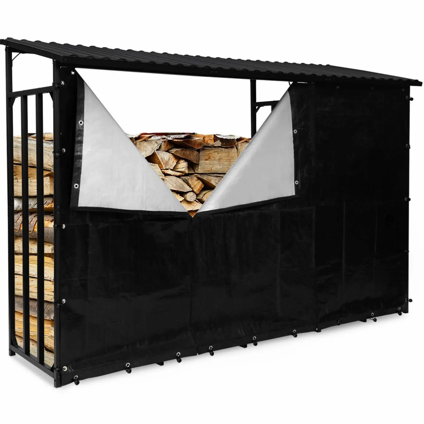 IDMarket Abri bois de chauffage en acier galvanisé avec housse de protection* Abris De Jardin|Stockage Du Bois