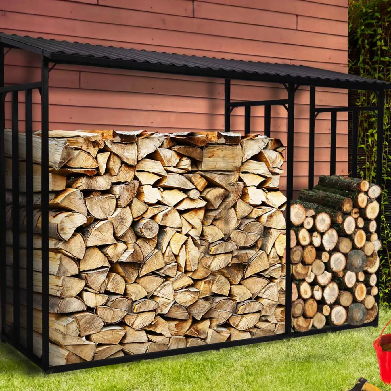 IDMarket Abri bois de chauffage en acier galvanisé avec housse de protection* Abris De Jardin|Stockage Du Bois