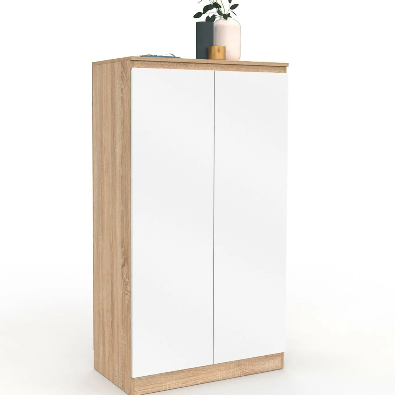 IDMarket Armoire à chaussures 18 paires 2 portes blanc et effet bois* Petits Meubles|Meubles À Chaussures