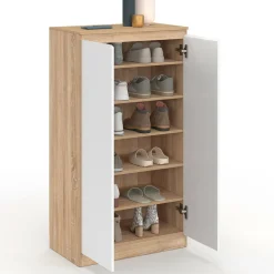 IDMarket Armoire à chaussures 18 paires 2 portes blanc et effet bois* Petits Meubles|Meubles À Chaussures