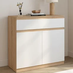 IDMarket Armoire à chaussures 12 paires 2 portes 1 tiroir blanc et effet bois* Collection Moderne|Petits Meubles