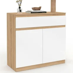 IDMarket Armoire à chaussures 12 paires 2 portes 1 tiroir blanc et effet bois* Collection Moderne|Petits Meubles