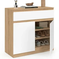 IDMarket Armoire à chaussures 12 paires 2 portes 1 tiroir blanc et effet bois* Collection Moderne|Petits Meubles