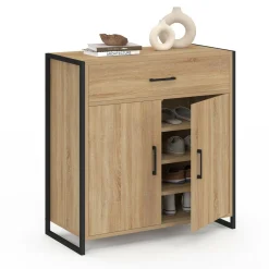 IDMarket Armoire à chaussures 12 paires 2 portes et 1 tiroir design industriel* Petits Meubles|Meubles À Chaussures