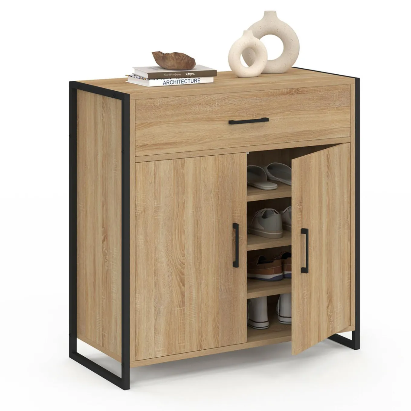 IDMarket Armoire à chaussures 12 paires 2 portes et 1 tiroir design industriel* Petits Meubles|Meubles À Chaussures