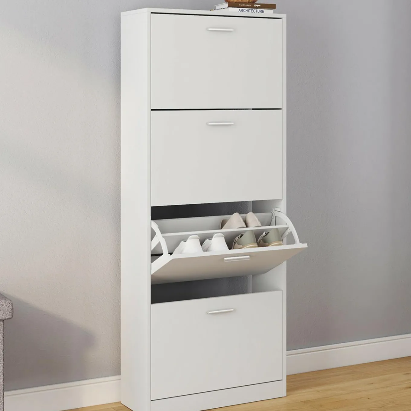 IDMarket Armoire à chaussures 4 portes blanche* Meubles Blancs|Petits Meubles