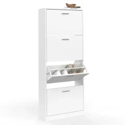 IDMarket Armoire à chaussures 4 portes blanche* Meubles Blancs|Petits Meubles