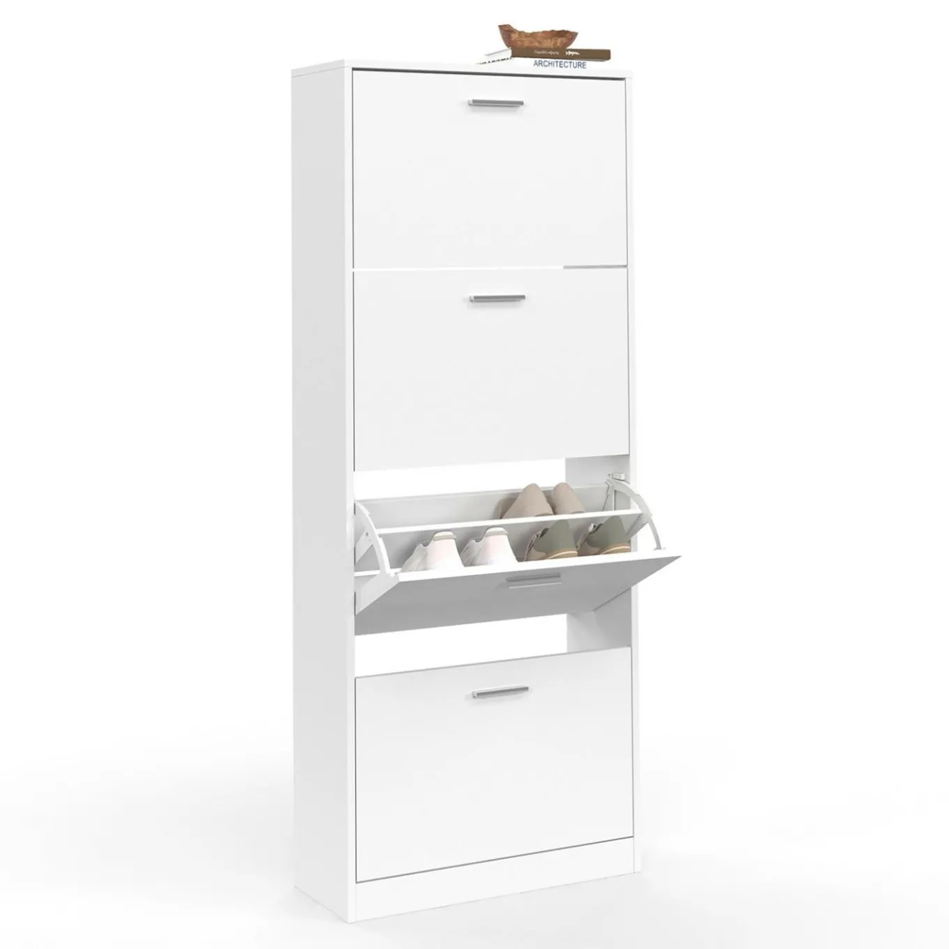 IDMarket Armoire à chaussures 4 portes blanche* Meubles Blancs|Petits Meubles