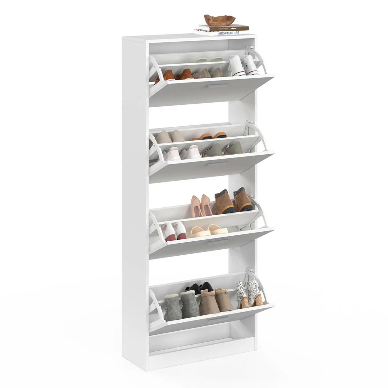IDMarket Armoire à chaussures 4 portes blanche* Meubles Blancs|Petits Meubles