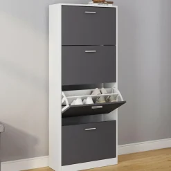 IDMarket Armoire à chaussures 4 portes grises* Meubles À Chaussures