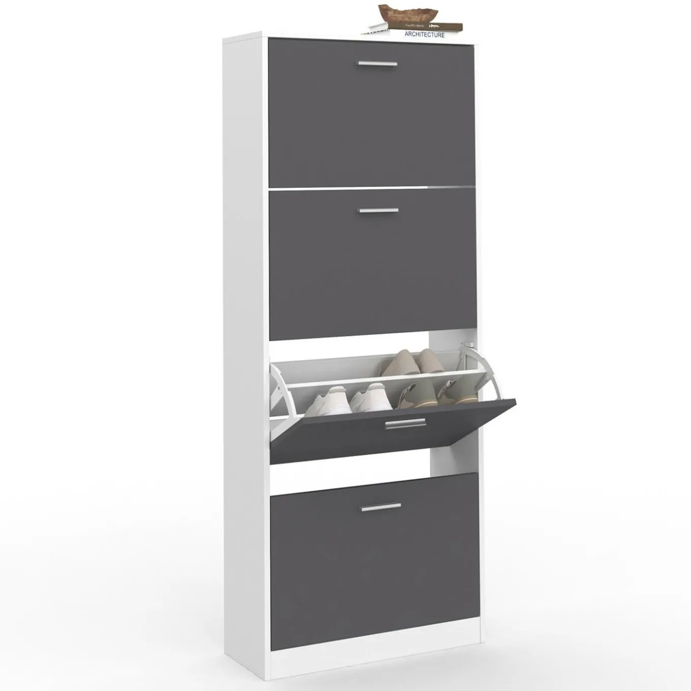 IDMarket Armoire à chaussures 4 portes grises* Meubles À Chaussures