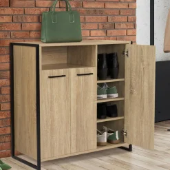 IDMarket Armoire à chaussures avec portes et une niche bois et métal* Meubles En Bois|Collection Industrielle