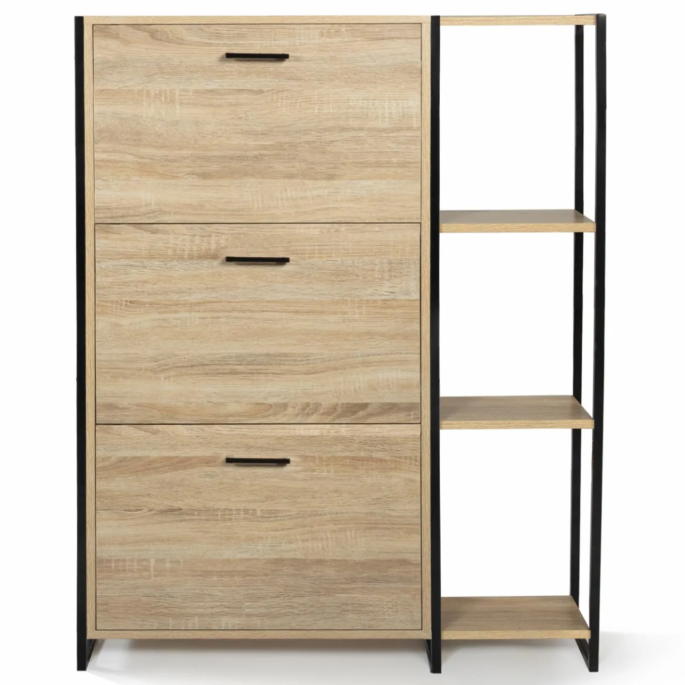 IDMarket Armoire à chaussures bois imitation hêtre et métal noir* Meubles Hauts|Meubles En Bois
