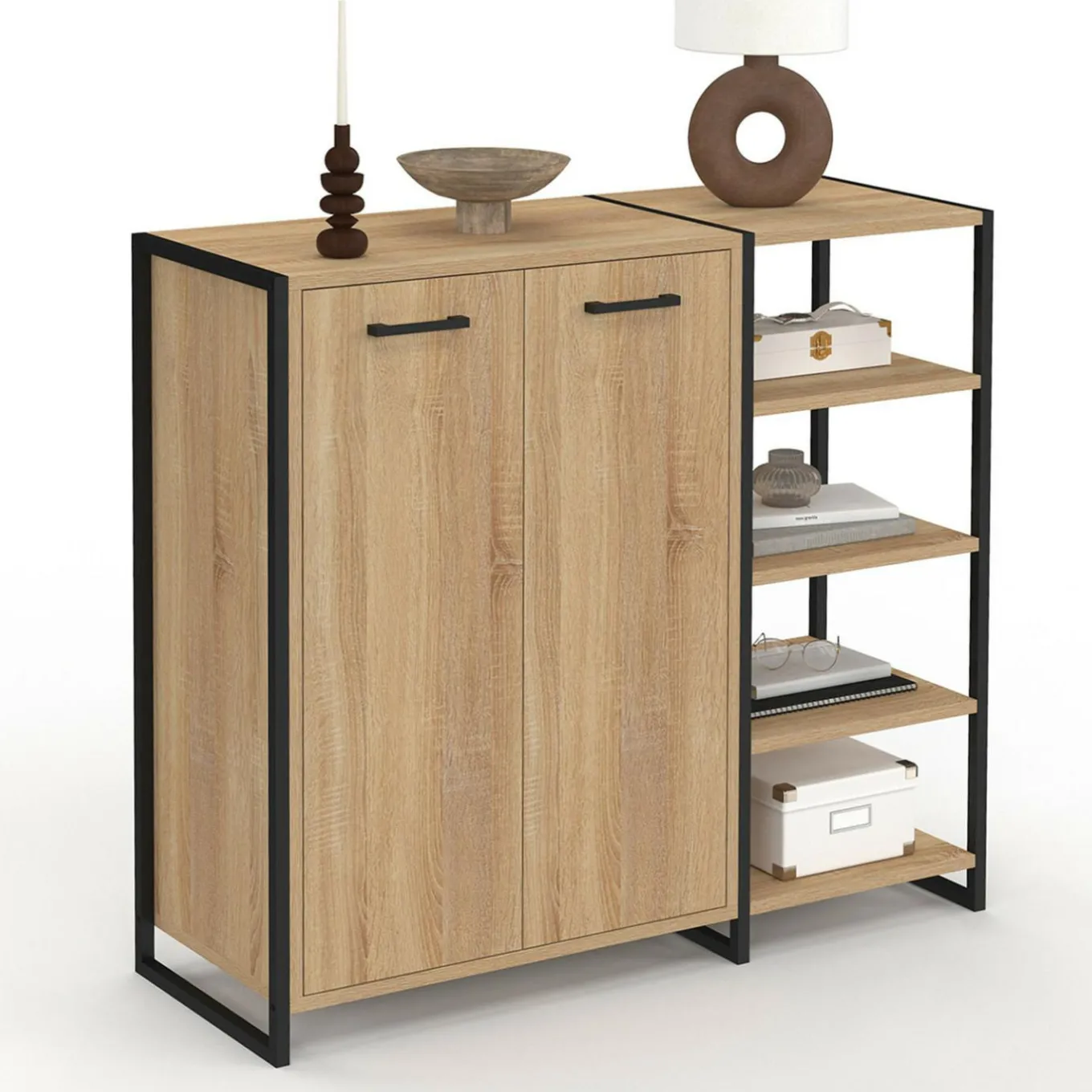 IDMarket Armoire à chaussures design industriel 12 paires 2 portes et 4 étagères* Collection Moderne|Petits Meubles