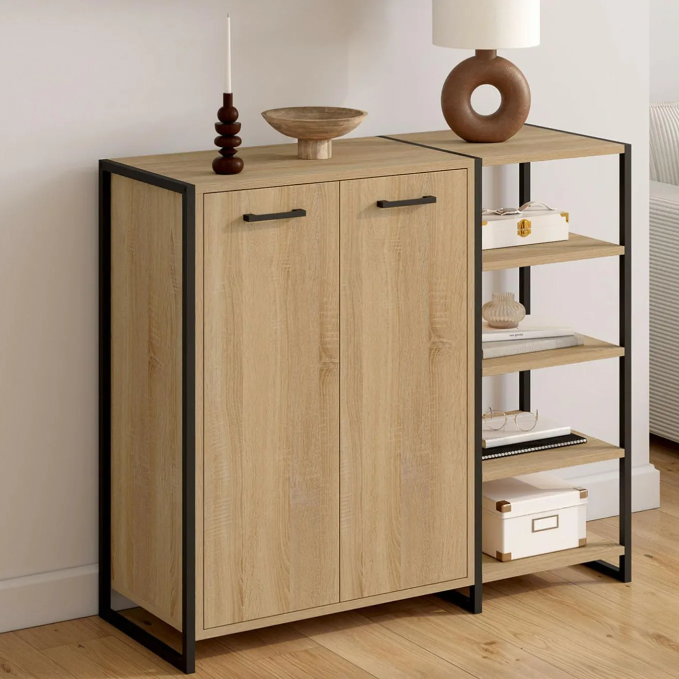 IDMarket Armoire à chaussures design industriel 12 paires 2 portes et 4 étagères* Collection Moderne|Petits Meubles