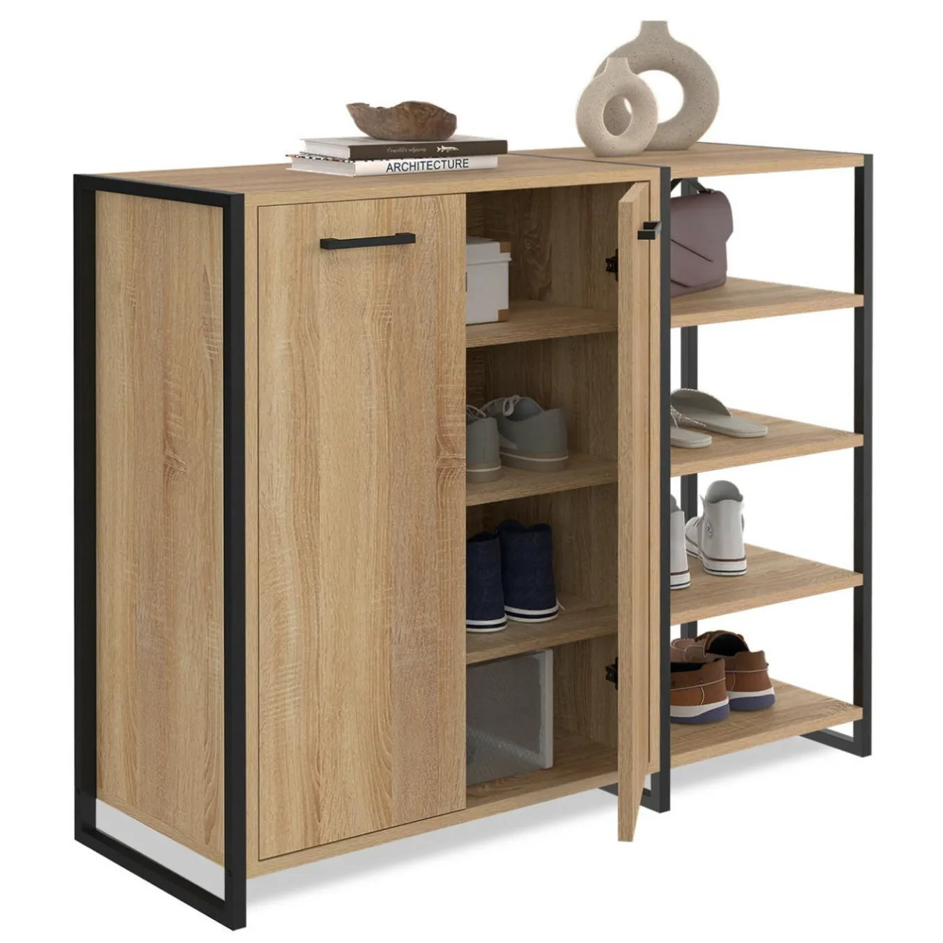 IDMarket Armoire à chaussures design industriel 12 paires 2 portes et 4 étagères* Collection Moderne|Petits Meubles