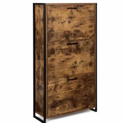 IDMarket Armoire à chaussures industrielle 3 portes effet vieilli* Collection Vintage|Collection Industrielle