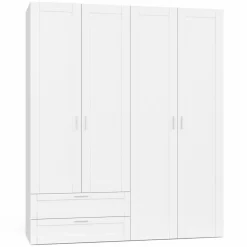IDMarket Armoire 4 portes blanche dressing penderie et 2 tiroirs 160 cm* Collection Agencement Magasin|Collection Télétravail