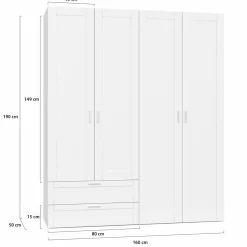 IDMarket Armoire 4 portes blanche dressing penderie et 2 tiroirs 160 cm* Collection Agencement Magasin|Collection Télétravail